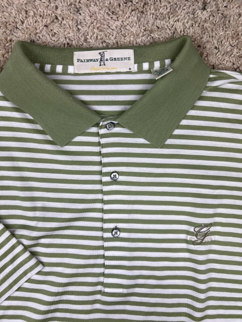 Fairway Greene Shirt Golf Green White Striped Short Sleeve XL Golf Club Logo